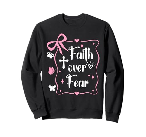 Jesus Faith Over Fear Pink Bow Christian Cross Psalms 118:6 �g���[�i�[