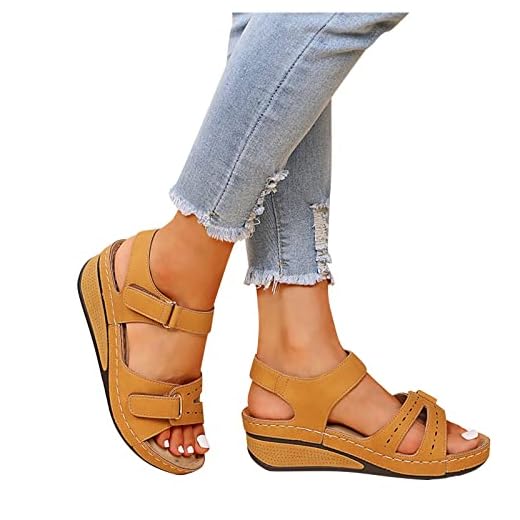 Générique 2024 Sandales Femmes été Orthopedique Antidérapantes Bohême Bout Ouvert Confortables Mode De Marche Respirantes Chaussure Femme Chaussures Plateforme Sandales Avec Talon Bloc Pas Cher