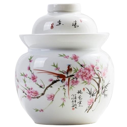 DECORN Recipiente de fermentación de cerámica con Tapa Elegante Recipiente de Cocina con diseño de Pintura de Paisaje para fermentar deliciosos Kimchi, Kombucha y encurtidos,B,1750L