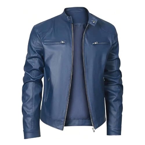 Maiyifu-GJ Men's Faux Leather Jackets Stand Collar Motorcycle Leather Jacket Lightweight Casual Zip-Up Biker Coats (Blue1-9,8X-Large)