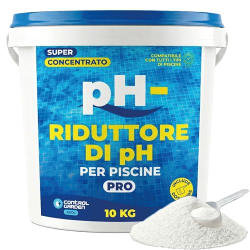 CONTROL GARDEN Riduttore pH Piscina Granulare 10 KG | pH- per Piscine Interne ed Esterne | Regolatore Solido Super Concentrato | Per Piscine in Poliestere, Liner ed Elettrolisi Salina