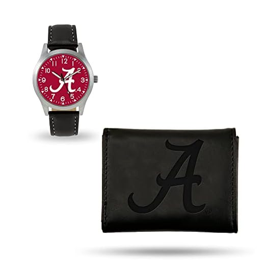 NCAA Alabama Crimson Tide Men's Watch and Wallet Set, Black, 7.5 x 4.25 x 2.75-Inch