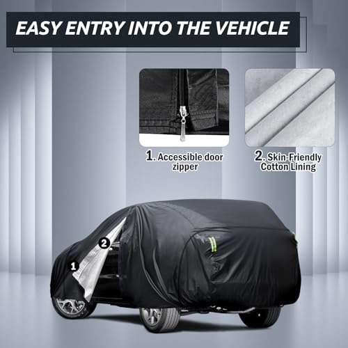 Image of 6 Layers Car Cover Waterproof All Weather for Automobiles, SUV Cover Size A7 Universal Fit for Toyota Highlander, Honda Pilot, Nissan Pathfinder, BMW X5 /X6 (191-201 inch)