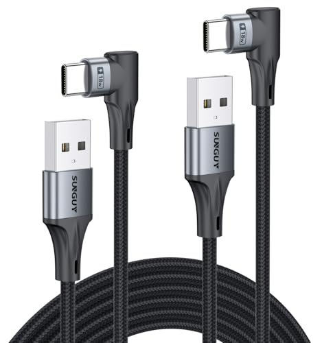 Cable USB a USB C en ángulo recto [2P 3 m] Cable USB Tipo C de carga rápida, trenzado, 90 grados Android Auto Carplay, compatible con iPhone 17/16/15, MacBook, iPad, Samsung