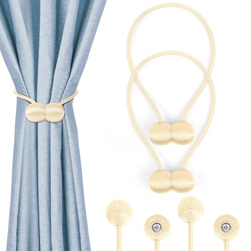 Cozary Alzapaños Cortinas Magnéticos, 2 Piezas Sujeta Cortinas, Correas de Imán para Cortina, Sujeta Hebillas Recoge Cortina Decoración para Cortinas para Salón, Dormitorio y Casa
