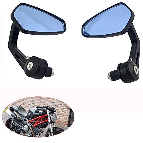 Universal Aluminum, Mirror Glass Bar End Rear View Mirrors Motorcycle Handlebar Side View Mirrors for Bike (2138985, Black)