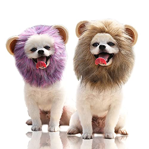 Paquete de 2 sombreros de melena de león para perros, divertidos y ajustables para disfraz de león de gato, disfraz de león para gatos, cachorros pequeños (M-2 unidades)