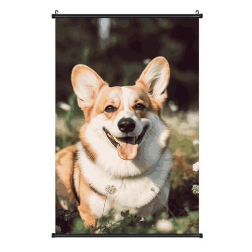 Poster corgi toile avec accroche facile sans trou mur bureau