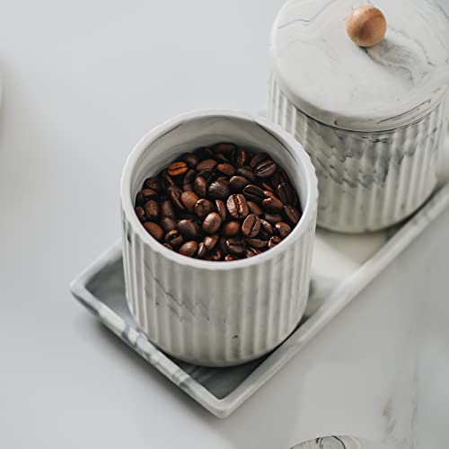 Redelaenor Marble Small Bathroom Jar Set ，Ceramic Cotton Swabs Holder With Lid And Dresser Organizer Set Tray For Storage And Organizing In Bathroom, Dresser, Kitchen, Office #TOP2