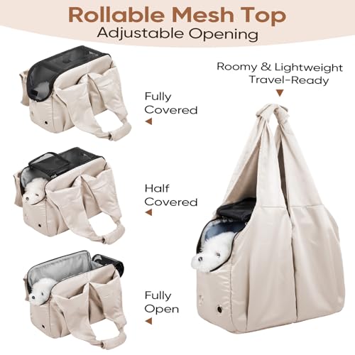 Dog Purse Carrier for Small Dogs, Cats, and Puppies – Soft-Sided Travel Pet Tote Bag with 4 Large Pockets, Foldable, Lightweight, Fits Pets up to 15 lbs, for Travel, Outings (Beige) - Image 5