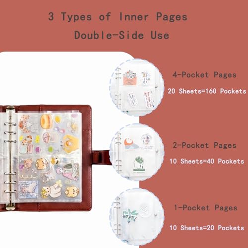 Image of Sticker Binder Organizer with Storage Sleeves,Reusable Stickers Collecting Book Album Holder, A5 Blank Sticker Container Organizer-Rust Brown