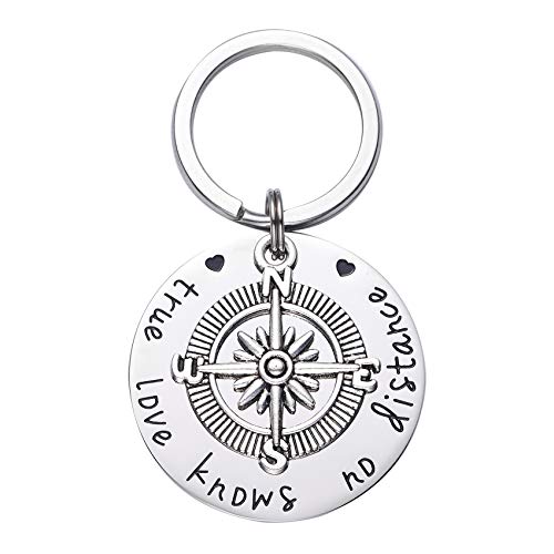 True Love Knows No Distance Compass Keychain Best Friend Keychain Boyfriend Girlfriend Long Distance Relationship Gifts