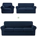 CHUN YI Stretch Sofa Slipcover Set for Couch and Loveseat and Armchair, Couch Slipcover with Separate Cushion Sofa Cover Set for 1 2 3 Seater Settee (Dark Blue, Covers for Sofa& Loveseat & Chair)