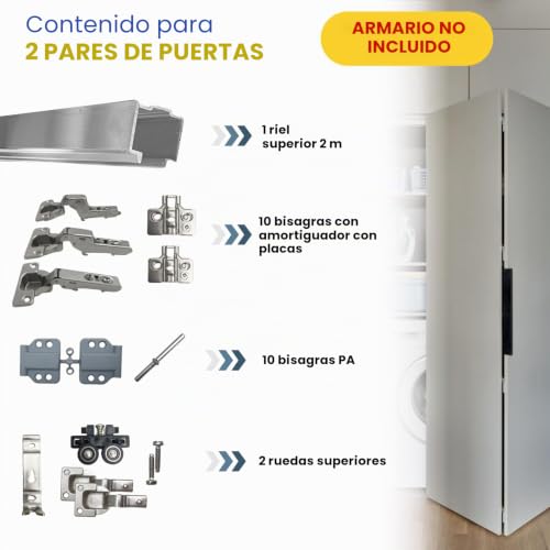Miniatura 8 de Kit De Herramientas De Riel Deslizante Para Puertas Tipo Libro Armario Guardarropa Plegable Con Bisagras Amortiguadas Soft Indaux 1 O 2 Pares De Puertas