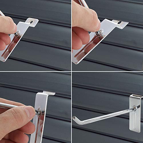 30Pack Slatwall Hooks, 4”& 6” Heavy Duty Panel Display Hooks, Commercial Grade Slat Board Hooks For Panel, 1/4” Thickness Metal Slatwall Deluxe Hooks For Garage Shop Retail Display, Silver #TOP4
