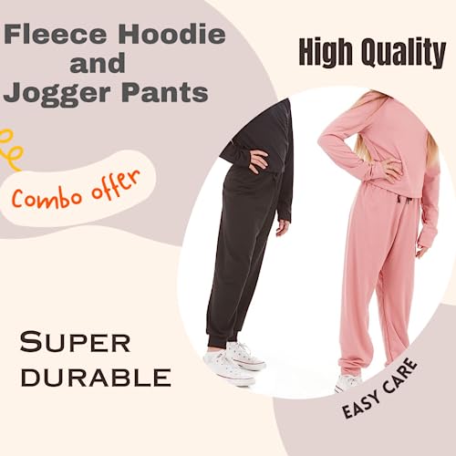 Pure Essence Girls' Fleece Jog Set - 4 Piece Fleece Lined Ultra Soft Pullover Hoodie And Jogger Sweatpants (7-16) #TOP3