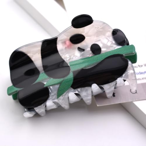 Panda Shape Hair Claw Clip White and Black Animal Non-Slip Hair Accessories for Medium Hair Women Girls, Bamboo Panda