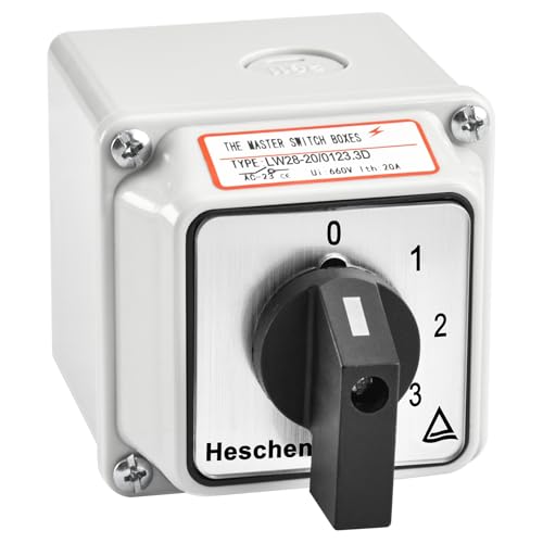 Heschen Universal Rotary Cam Selector Changeover Switch, LW28-20/0123.3D, 660V 20A, 4 Position, 3 Phase, 12 Terminals, with Master Switch Exterior Box LW28-20/4