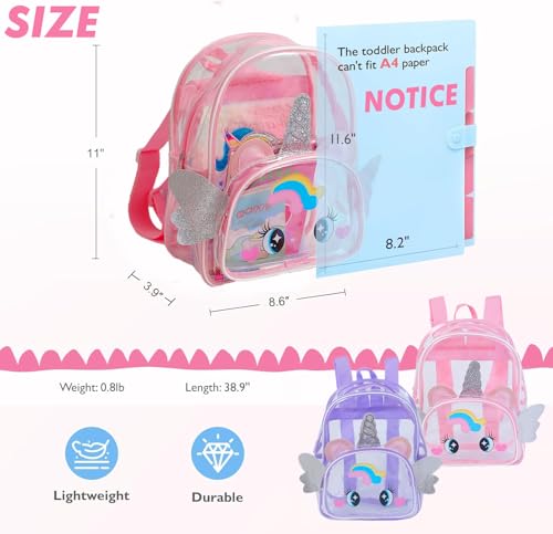 Toddler Backpack, Clear Backpack for Little Girls, Unicorn Backpack for Girls 2-4, Cute Cartoon Preschool Kindergarten Backpacks2
