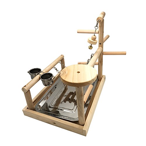 Borangs Parrots Playstand Bird Playground Wood Perch Training Stand Cockatiel Playpen Ladders Birds Swing Wood Gym Tabletop With Feeder Cups Toys Exercise Play(Design B) #TOP6