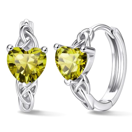 Bestyle 925 Sterling Silver Huggie Hoop Earrings Small Birthstone Earrings for Women August Peridot Birthstone Earrings Hypoallergenic Small Silver Hoops for Women