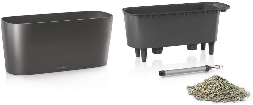 Lechuza Delta 20 Charcoal Metallic, Self-Watering Planter Indoor, H7.1 L15.7 W5.9 in