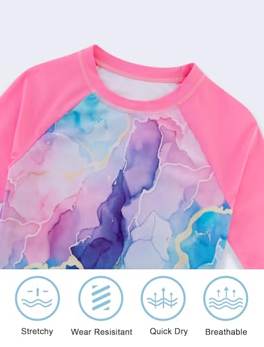 Image of Girls Swimsuit Long Sleeve Swim Shirt 3 Piece Rash Guard for Girls Bathing Suit with Boyshorts