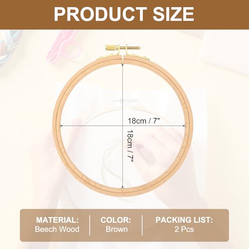 Image of PATIKIL 2 Pieces 7 Inch Beech Wood Embroidery Hoops, Circle Cross Stitch Hoop Frames Arc Side Embroidery Hoop Ring with Adjustment Brass Screw for Sewing, Needlework, DIY Craft Decoration