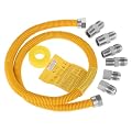 48"Gas Hose Connector Kit Gas Line for Dryer, Water Heater, Stove- 5/8 In. OD (1/2 In. ID) 1/2 In Flexible Gas Line, FIP X 1/2 In. MIP X 3/4 In. MIP Fitting, Stainless Steel, Yellow Coated