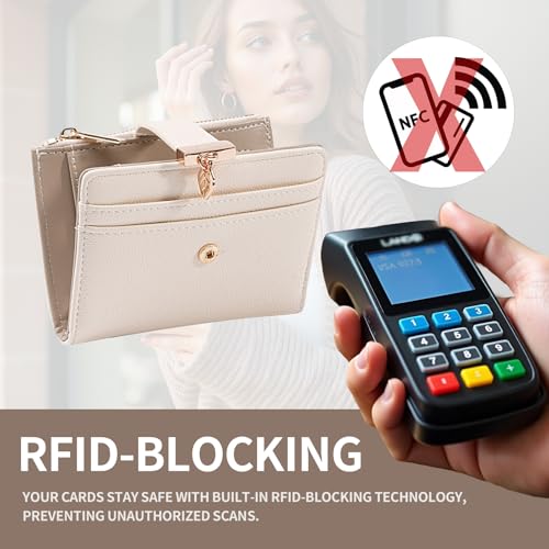 Image of Pomelo Best Wallet Women Bifold Leather Wallets for Women Credit Card Holder with ID Window Zipper Coin Pocket Pudding White