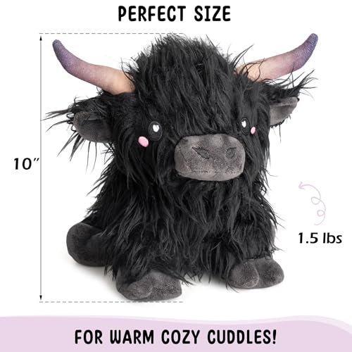 Image of Happy Fuel Highland Cow Microwavable 1.5lbs Unscented Heating Pad for Women & Kids- Cute Soft Cozy Pillow Plush Heatable Warm Stuffed Animals- Kawaii Hot & Cold Plushie Toy- Cow Gifts for Girls & Boys