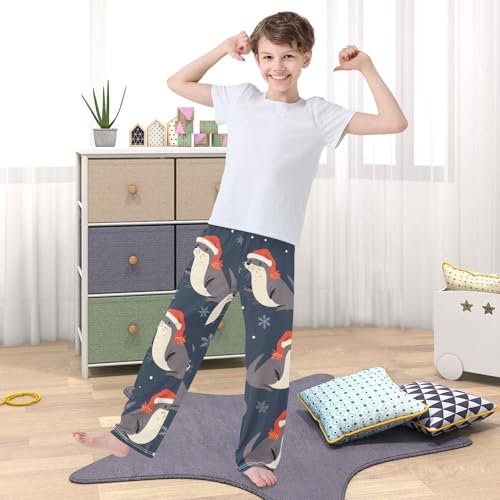 ZZXXB Otter with Xmas Hat Boys Long Pants Soft Trousers Elastic Waist Kids Lounge Bottoms with Pockets S-XL 5