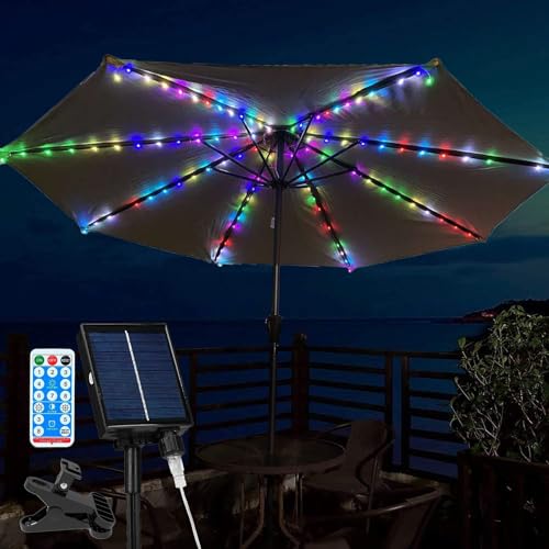 keeda Solar Umbrella Lights Outdoor Waterproof 104 LEDs 8 Modes Patio Parasol Light Decoration for Beach Tent Camping Backyard Garden Party (Multicolor)