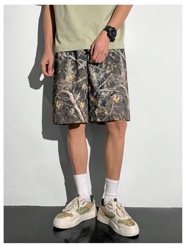 OYOANGLE Boy's Camo Track Shorts Drawstring Waist Loose Fit Straight Leg Knee Length Shorts3