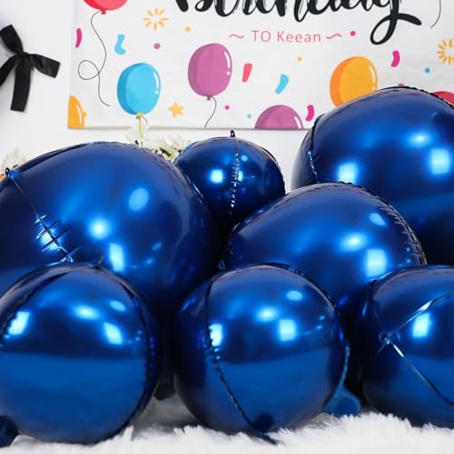 Image of 12PCS Navy Blue Round Foil Balloons 22 inch 15 inch 10 inch Large Mylar Balloons | Metallic Blue 4D Ball Balloons for Birthday Party, Graduation, Wedding, Christmas, New Year, Disco Prom Party Decorations
