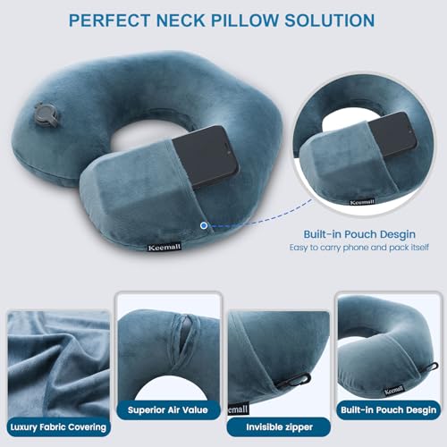 Image of Keemall Inflatable Travel Neck Pillow for Airplane & Long Flights, 2 Pack | Compact Neck & Shoulder Support with Washable Pillowcase, Ideal for Train, Car, Home Relaxation & Office Naps