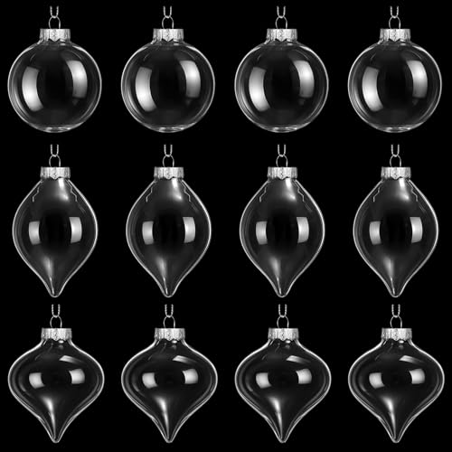 Zomiboo 12 Pcs Clear Glass Christmas Ball Ornaments Set 3.15