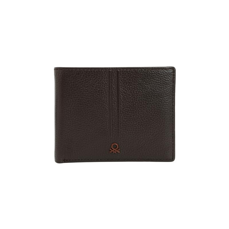 United Colors of Benetton Men’s Leather Passcase Wallet Binn – Regular Brown | Classic Pebbled Texture | Removable Id| Bi-Fold Wallet | Ideal for Gifting | Stylish Purse for Men
