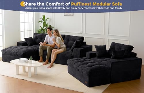 Image of MAXYOYO Sectional Sofa Couch and Chaise Lounge, L Shaped Modern Cloud Couch with Ottoman, Comfy Sofa with Layered Cushion, Tufted Upholstered Sleeper Chair for Living Room, No Assembly Required