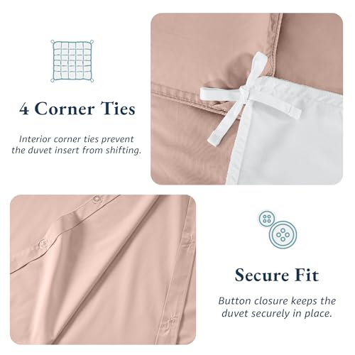 Image of LANE LINEN Double Duvet Cover Set Sepia Rose - 100% Organic Cotton Bedding 200x200cm, Soft Breathable 3 Piece with Button Closure, 2 Pillow Cases Included, Comforter Not Included
