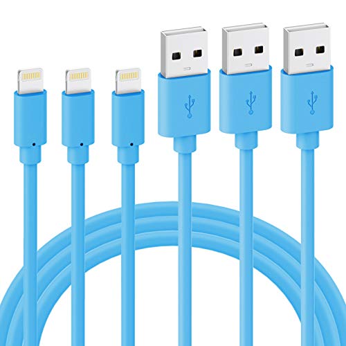Quntis Lightning Cable Certificated 3 Pack 6ft iPhone Cord for iPhone X 8 8 Plus 7 7 Plus 6s 6s Plus 6 6 Plus SE 5s 5c 5 iPad Mini iPad Air iPad Pro iPod and More - Blue