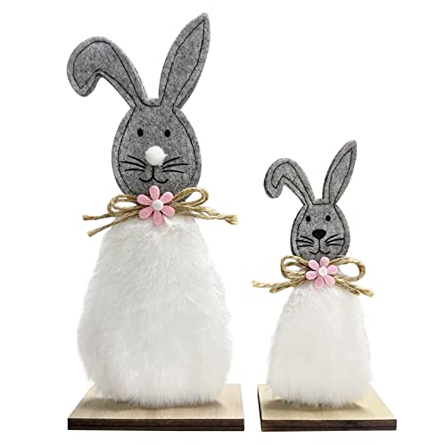Bseical 2 pièces Deco Paques Lapin Peluche, Lapin Paques Feutre et Bois, Decoration Paques Table, Decoration Maison, Deco Printemps, Pâques Cadeau