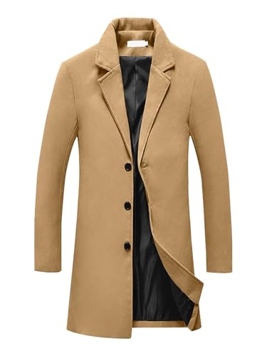 Image of Lars Amadeus Men's Trench Coat Notch Lapel Single Breasted Classic Long Pea Coats Overcoat