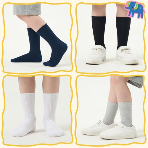 Age 3-11 Unisex Kids 100% Natural Cotton Socks, Soft Moisture Wicking Dress Crew Socks for Boys and Girls.3