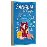 Sangria Recette Poster en bois | Pour 8 personnes | Plaque décorative de cuisine | 12 cm x 18 cm