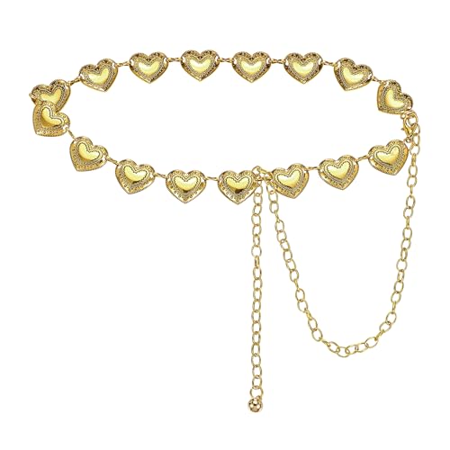 uxcell Western Metal Concho Belt, Women Waist Chain Belt, Country Concert Outfit for Music Festival Outfit with Jeans Dress, Vintage Heart, Gold Tone