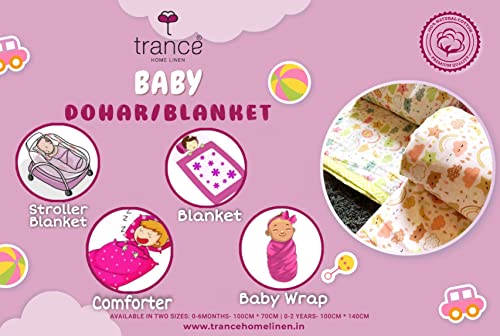 Image of Trance Home Linen Pure Malmal Cotton Multipurpose Baby Dohar | 3-Layered Baby Swaddle | Soft -Lightweight Baby Blanket | Crib Blanket (Age : 0-6 Months - 100cm x 70 cm - Akira Lavender)