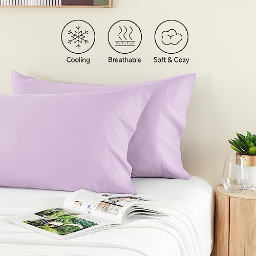 Image of BEDELITE Pillow Cases Standard Size 2Pcs, Rayon from Bamboo, Light Purple | Cooling and Breathable Pillow Cover for Hot Sleepers & Night Sweats, Silky Soft Cozy, Envelope Closure, 20 inchx26 inch