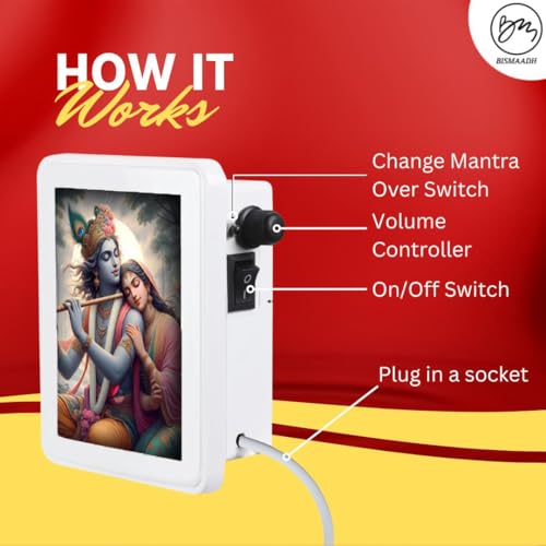Image of Classic Wired Krishna Mantra Box with 4-Inch LED Display 7 in 1 Recorded Mantar Krishna Bhajans & Jaap Speaker Box