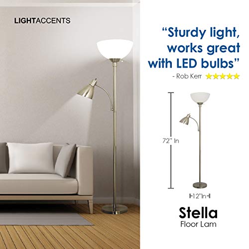 Floor Lamp with Reading Light by Light Accents - Metal Standing Lamp with Side Reading Light - Stand Up Light - Floorlamp - Floor Lamp for Living Room - Standing Lamp for Living Room (Brushed Nickel) - Thumbnail 4